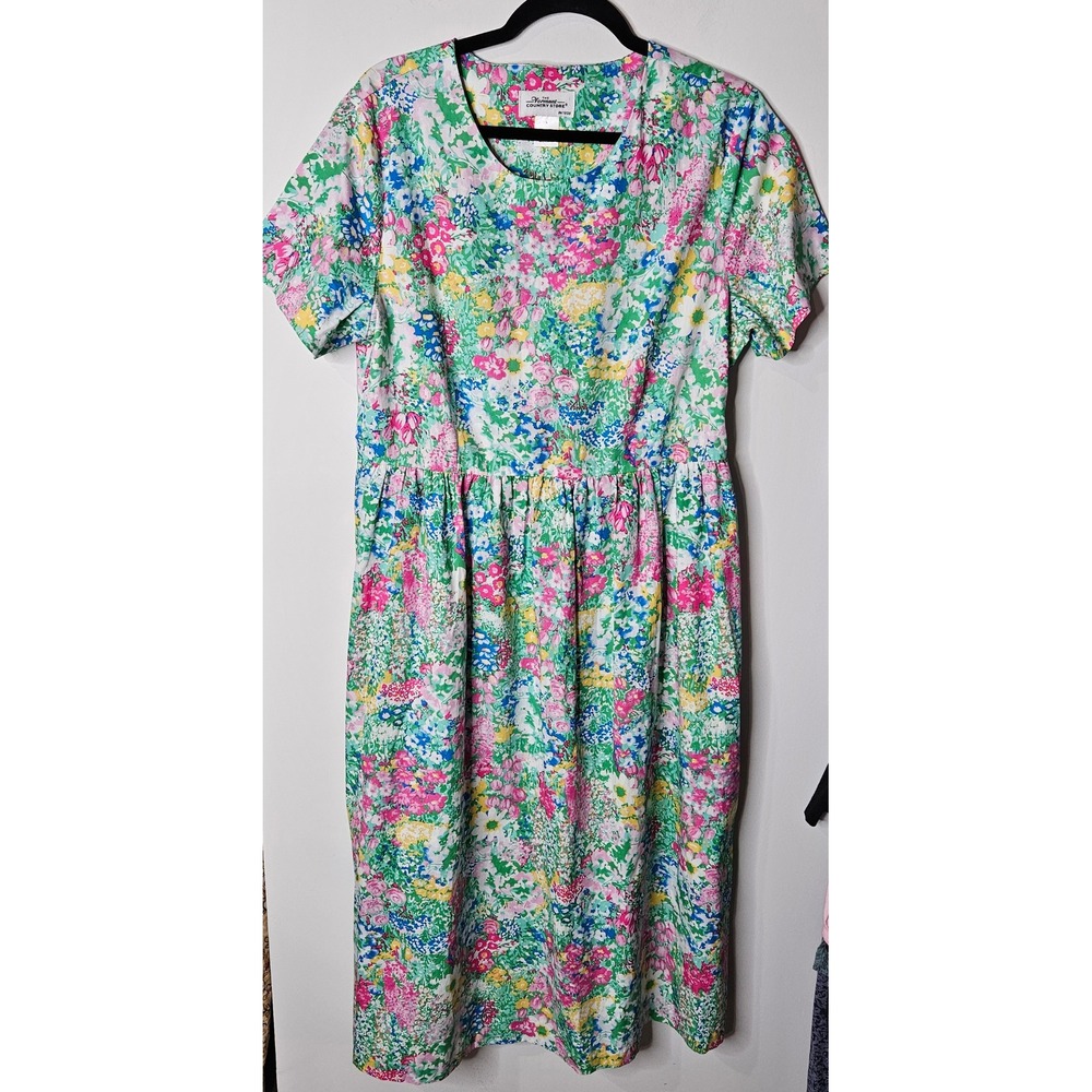 Vermont Country Store Vintage Floral Garden Cotton Midi Dress Cottagecore Large